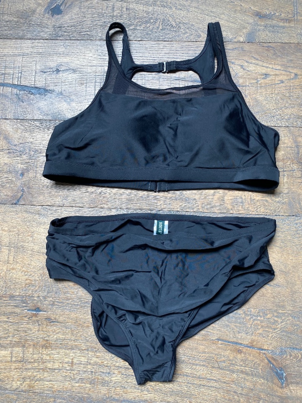 Roots Black High Neck Mesh Bikini Set Two Piece Swimsuit Sporty Full Coverage Mi